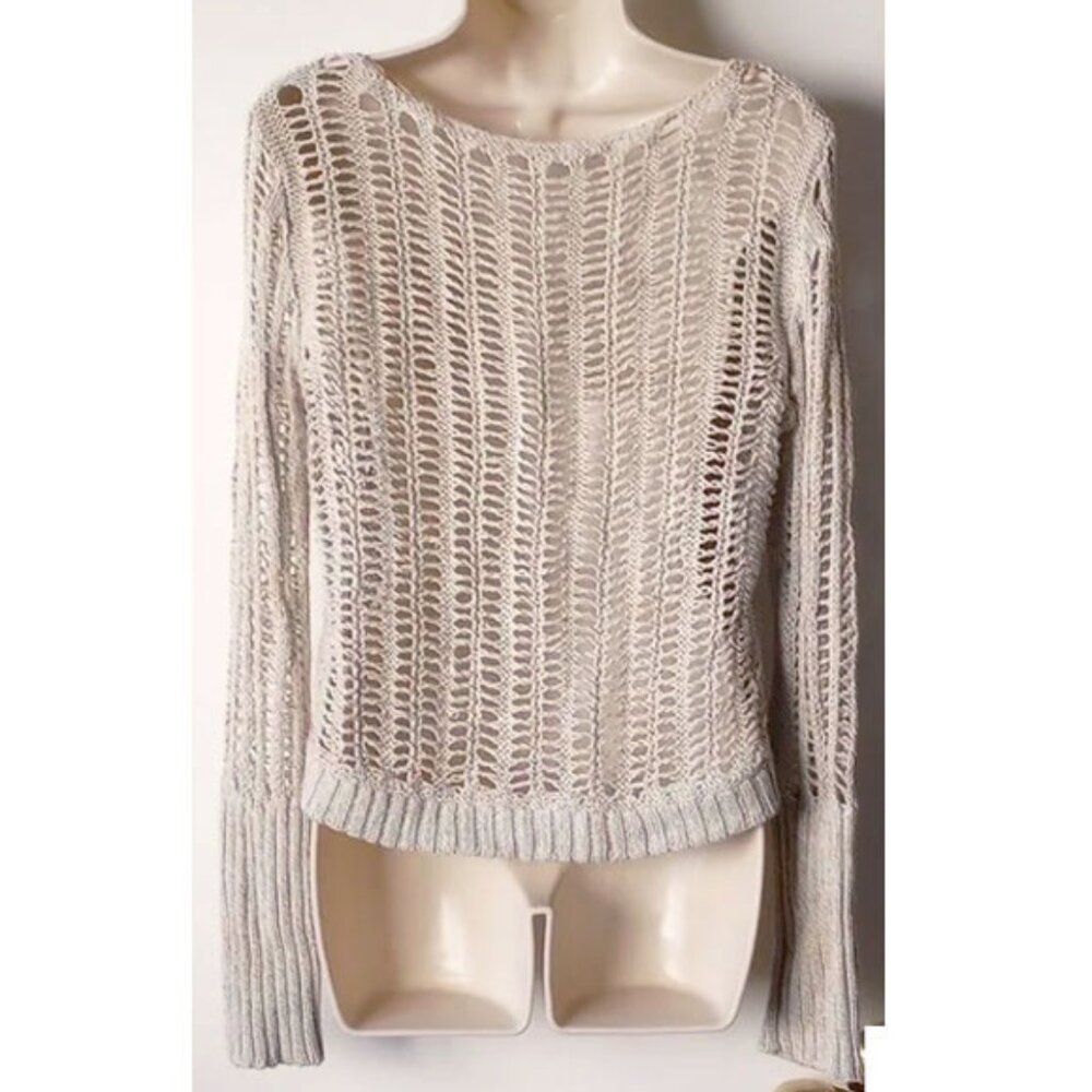Free People Pastel Confetti Cotton Linen Crochet Box Sweater S - Picture 2 of 8